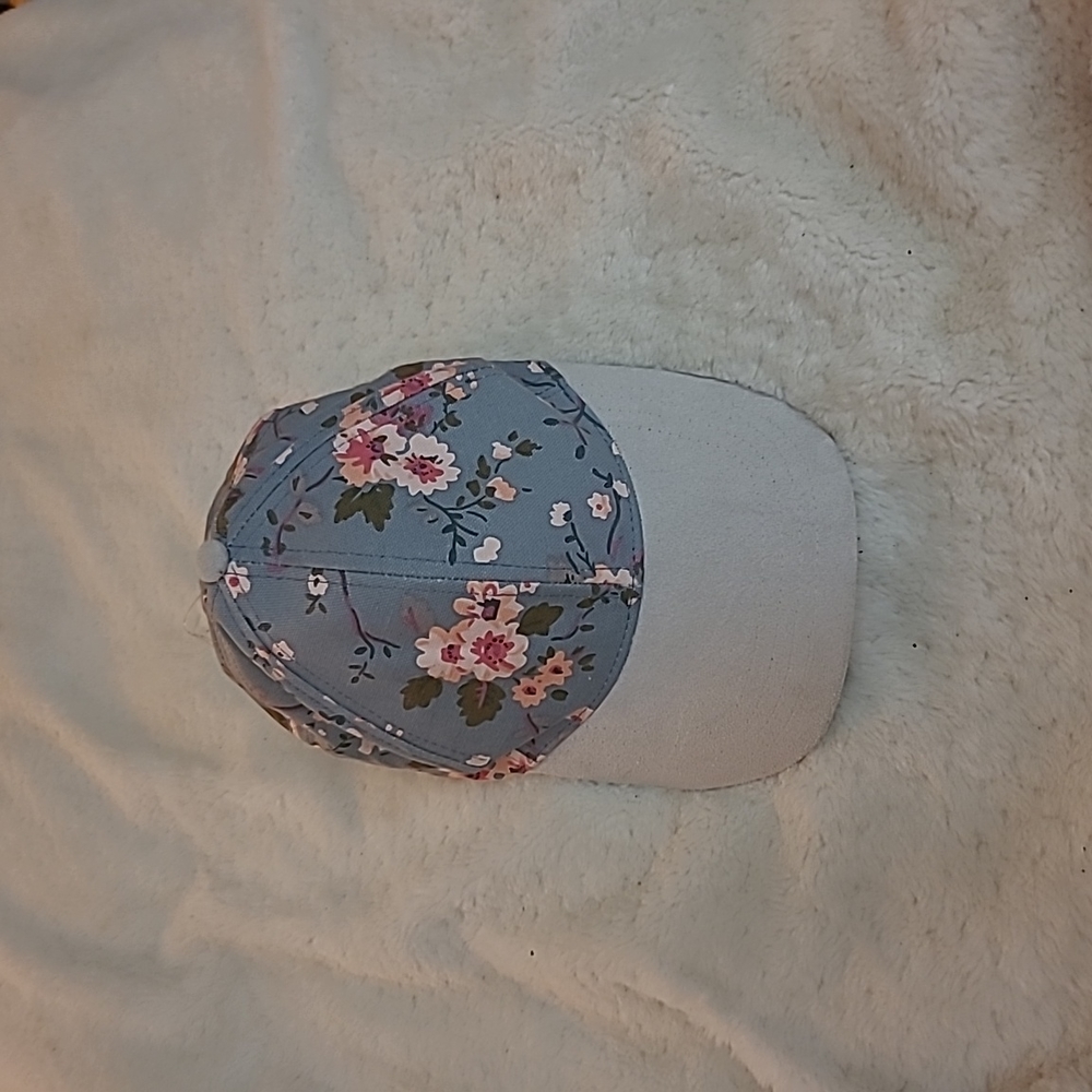Express Blue Baseball Hat Pink Floral Design